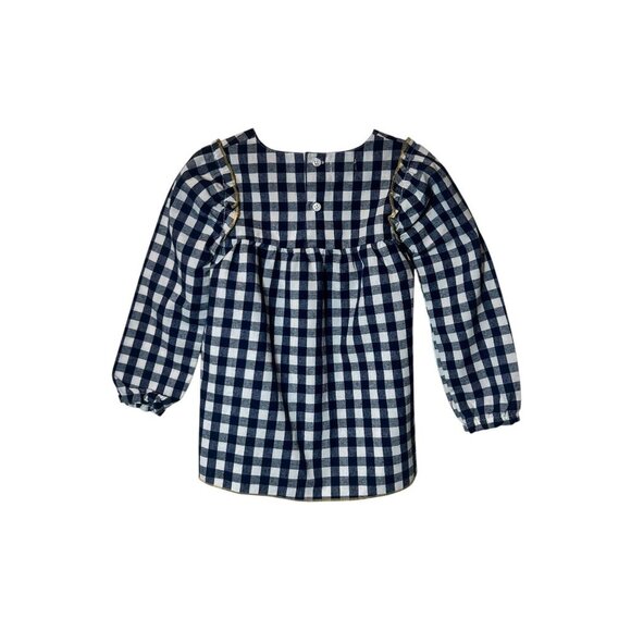 Mud Pie Girls size 4 Navy Gingham Long Sleeve Top With Polka Dot Embroidery & Bu - Picture 4 of 6